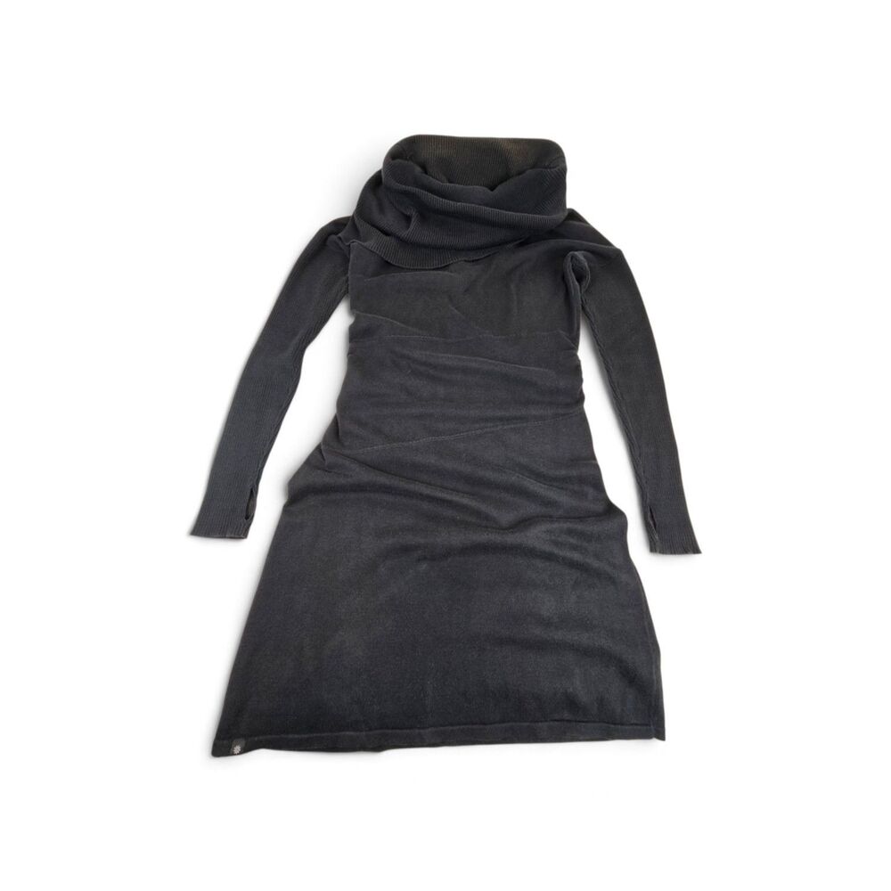 Athleta Womens S Sweater Dress Black Cowl Neck Organic Cotton Wool Long Sleeve